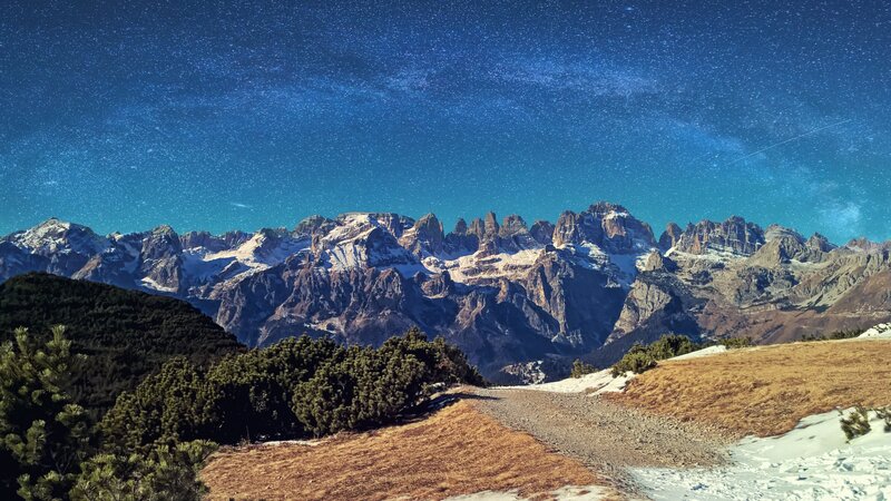 Snow-capped Mountains at Night — Blue, Serene, Photograph, Stars, Mountain Range