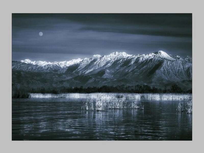 Snow-capped Mountains at Night — Blue, Serene