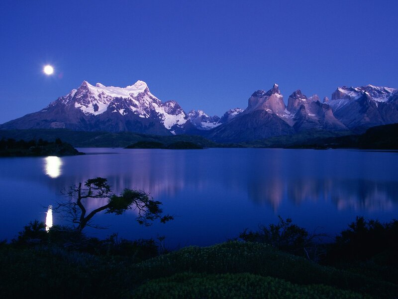 Snow-capped Mountains at Night — Blue