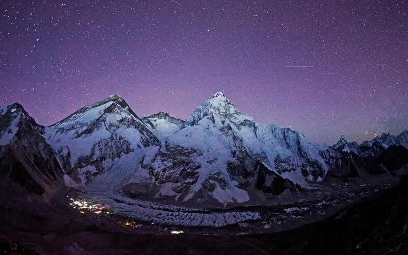 Snow-capped Mountains at Night — Purple, Serene