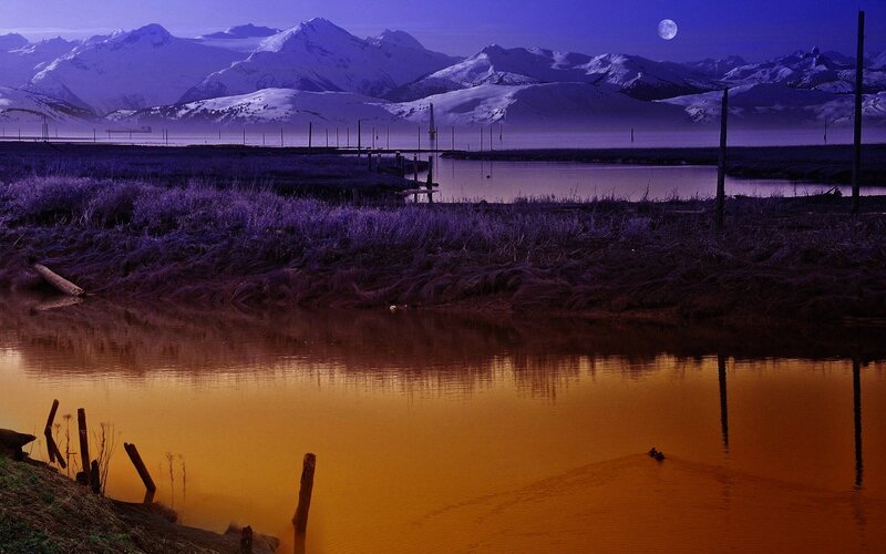 Snow-capped Mountains at Night — Purple