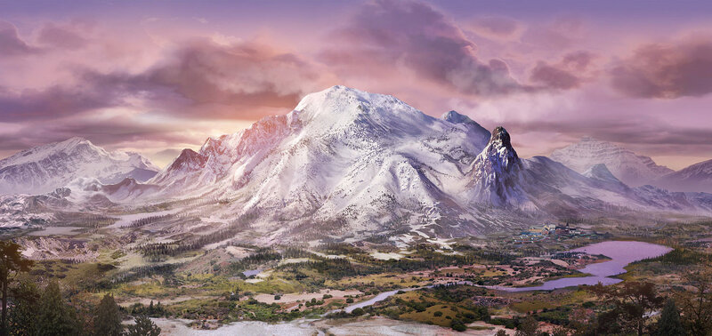 snow-capped mountains at sunset
