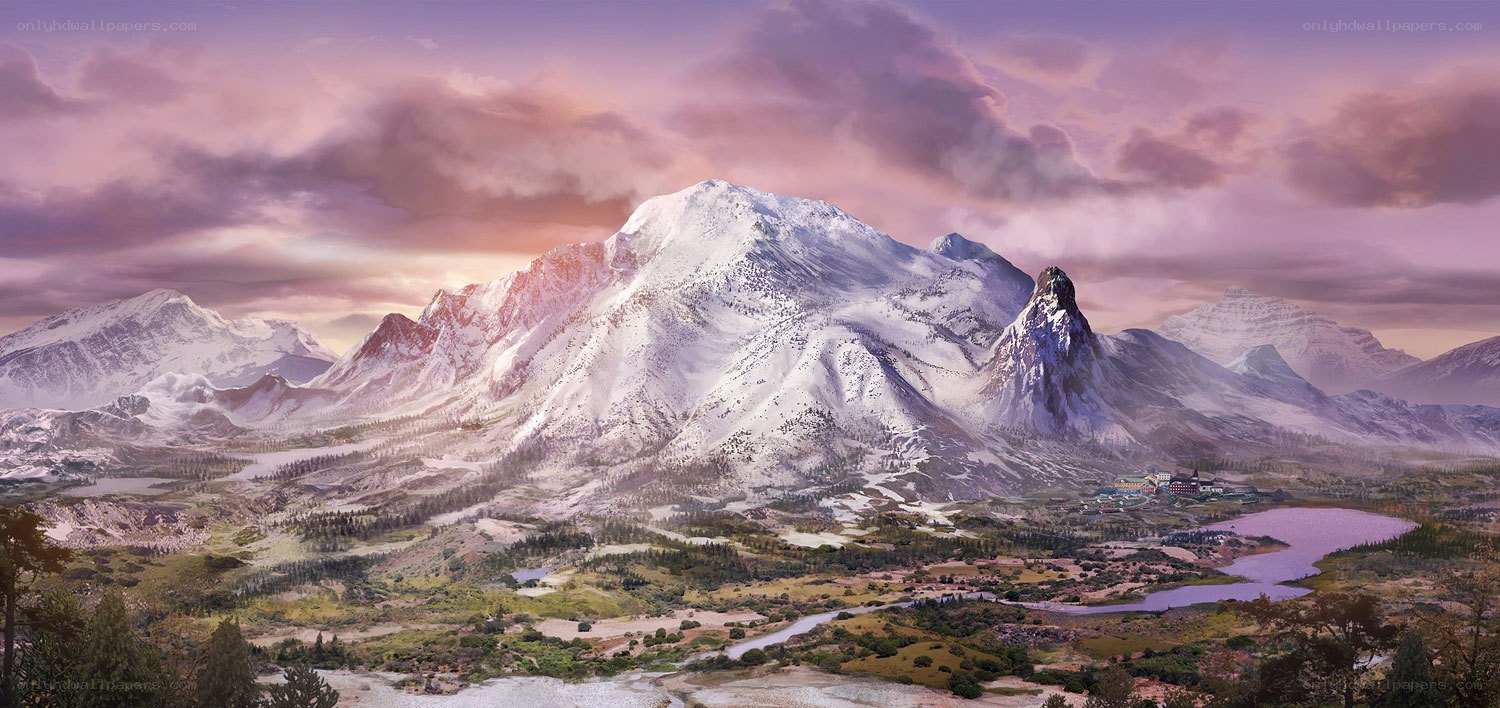 snow-capped mountains at sunset