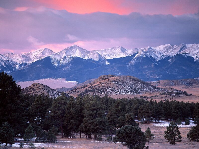snow-capped mountains at sunset