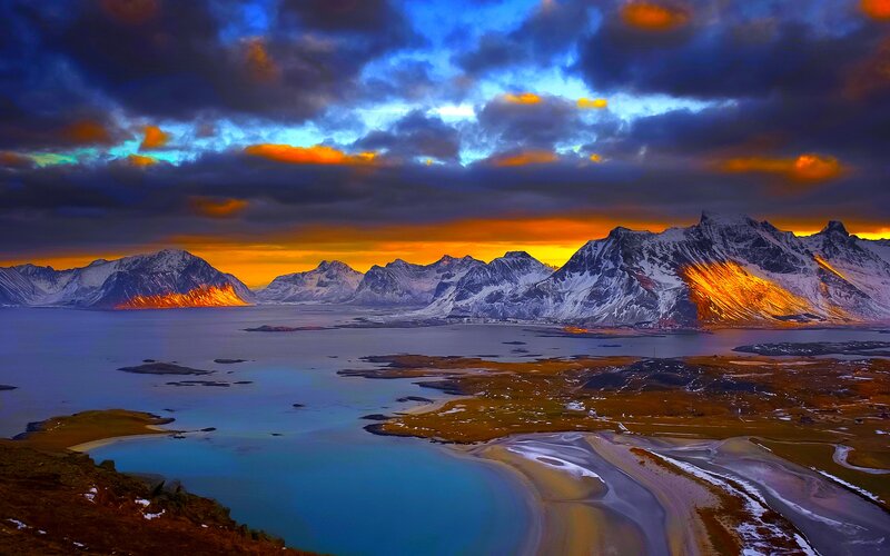 Snow-capped Mountains at Sunset — Blue, Dramatic