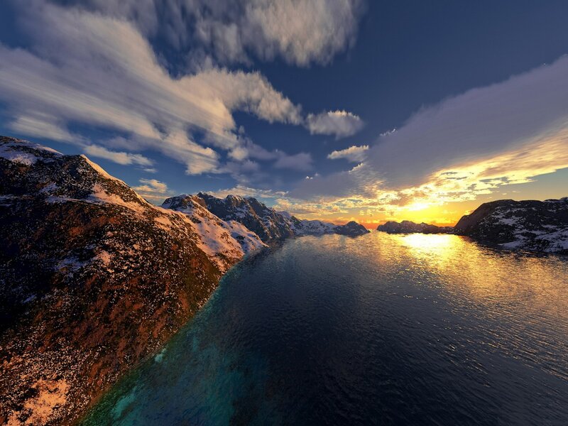 Snow-capped Mountains at Sunset — Blue, Serene, 3d Render