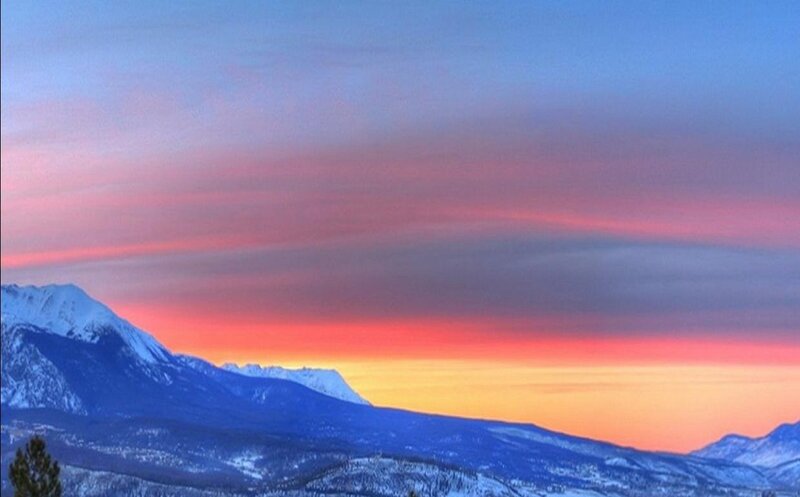 Snow-capped Mountains at Sunset — Blue, Serene