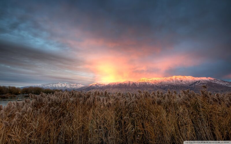 Snow-capped Mountains at Sunset — Orange