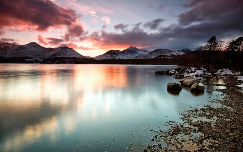 Snow-capped Mountains at Sunset — Pink, Serene