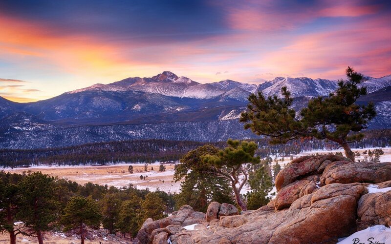 Snow-capped Mountains at Sunset — Purple, Serene