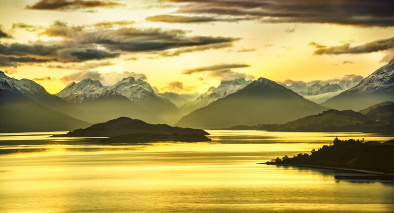 Snow-capped Mountains at Sunset — Yellow