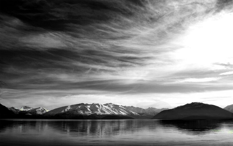 Snow-capped Mountains — Black, Dramatic, Photograph, Lake, Clouds, Reflection