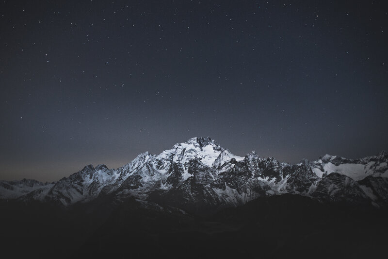 Snow-capped Mountains — Black, Serene, Night