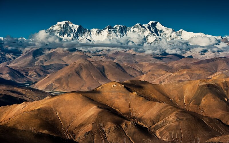 Snow-capped Mountains — Blue, Dramatic, Afternoon, Photograph, Clouds, Hills, Sky