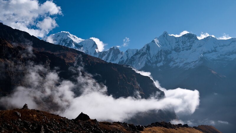 Snow-capped Mountains — Blue, Dramatic, Afternoon, Photograph, Clouds, Rocky Terrain