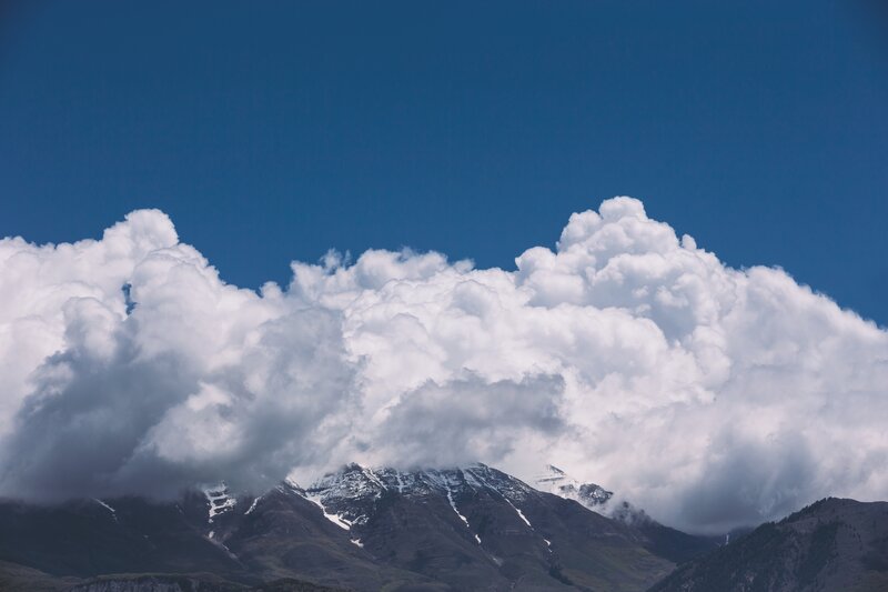 Snow-capped Mountains — Blue, Dramatic, Afternoon, Photograph, Clouds, Sky, Mountain Peaks