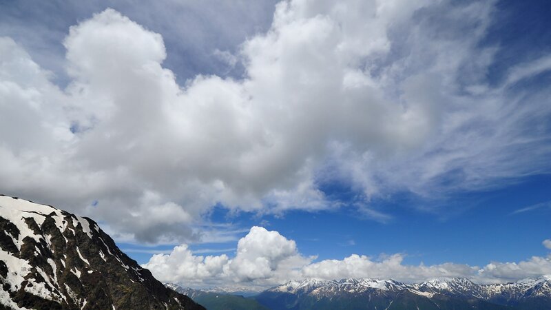 Snow-capped Mountains — Blue, Dramatic, Afternoon, Photograph, Clouds, Sky