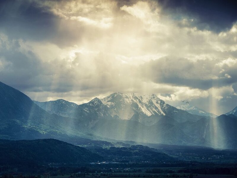 Snow-capped Mountains — Blue, Dramatic, Afternoon, Photograph, Clouds, Sunlight