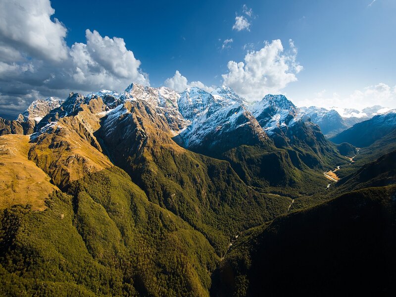Snow-capped Mountains — Blue, Dramatic, Afternoon, Photograph, Clouds, Valley, Forest
