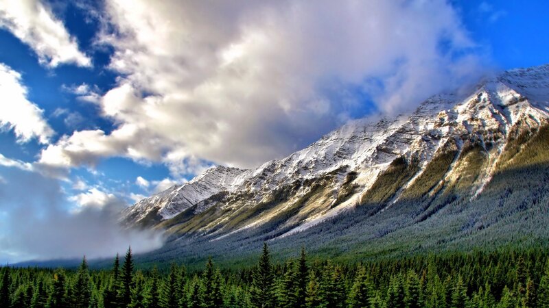 Snow-capped Mountains — Blue, Dramatic, Afternoon, Photograph, Forest, Clouds