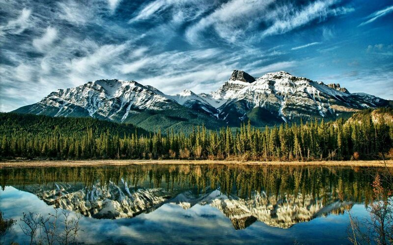 Snow-capped Mountains — Blue, Dramatic, Afternoon, Photograph, Forest, Lake