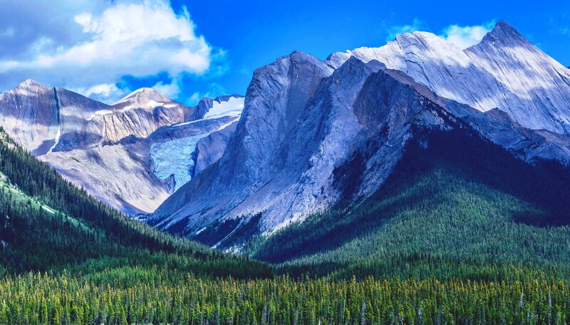 Snow-capped Mountains — Blue, Dramatic, Afternoon, Photograph, Forests, Glaciers