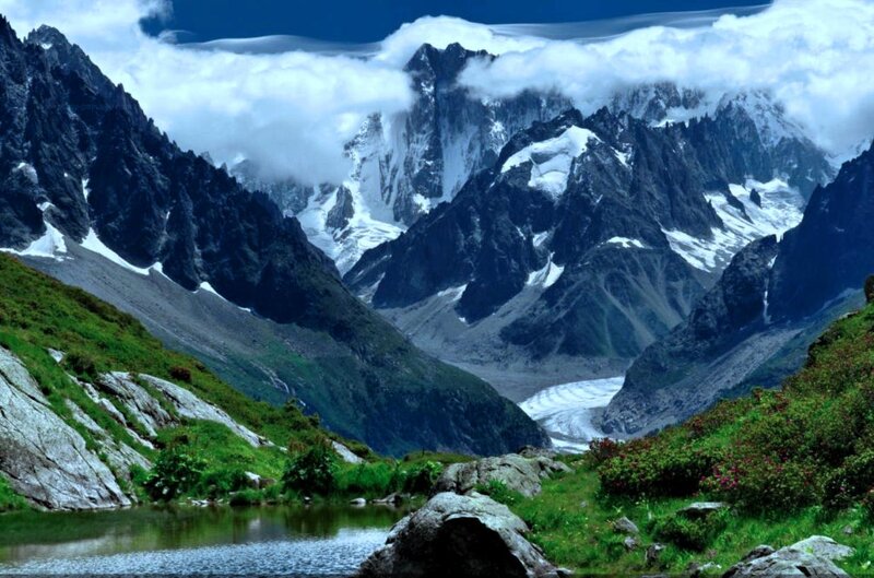 Snow-capped Mountains — Blue, Dramatic, Afternoon, Photograph, Glacier