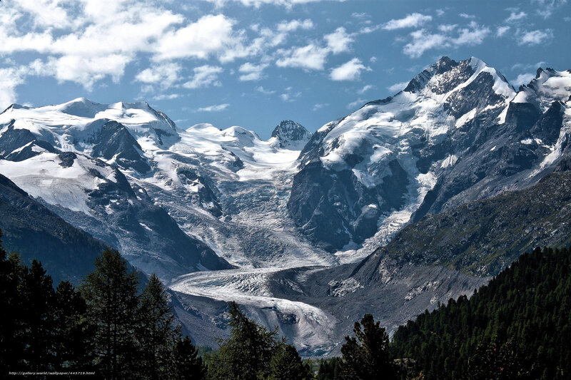 Snow-capped Mountains — Blue, Dramatic, Afternoon, Photograph, Glacier, Trees, Sky