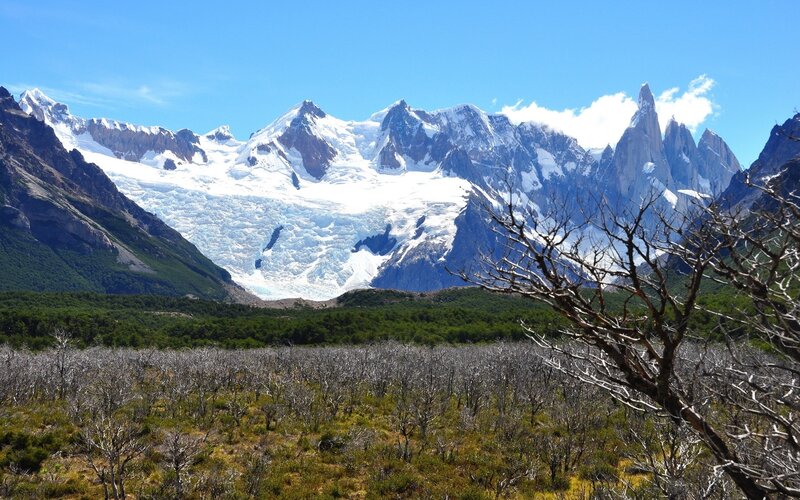 Snow-capped Mountains — Blue, Dramatic, Afternoon, Photograph, Glacier, Trees