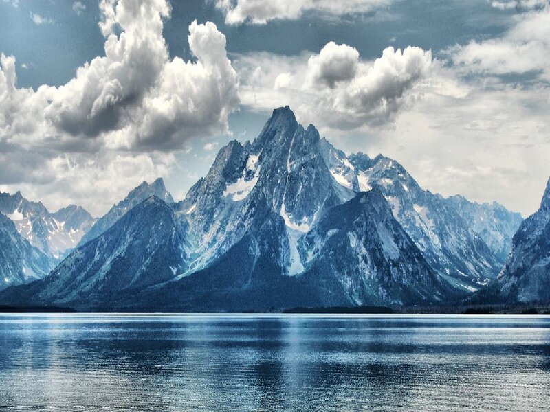 Snow-capped Mountains — Blue, Dramatic, Afternoon, Photograph, Lake, Clouds, Mountain Range