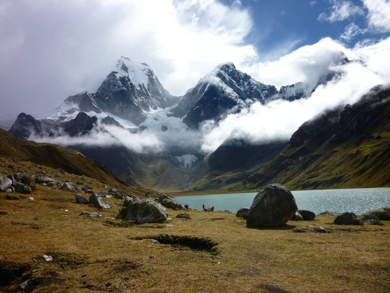 Snow-capped Mountains — Blue, Dramatic, Afternoon, Photograph, Lake, Clouds, Rocks