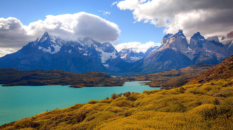 Snow-capped Mountains — Blue, Dramatic, Afternoon, Photograph, Lake, Clouds