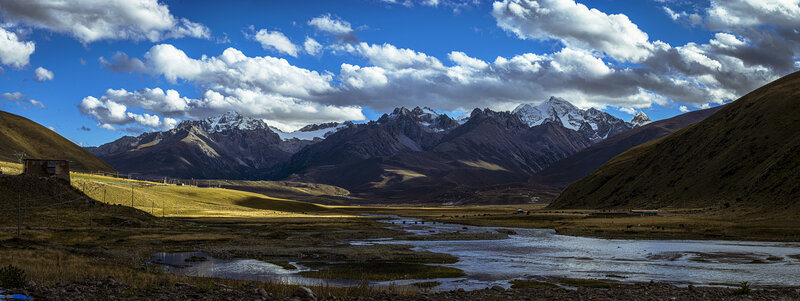 Snow-capped Mountains — Blue, Dramatic, Afternoon, Photograph, River, Clouds