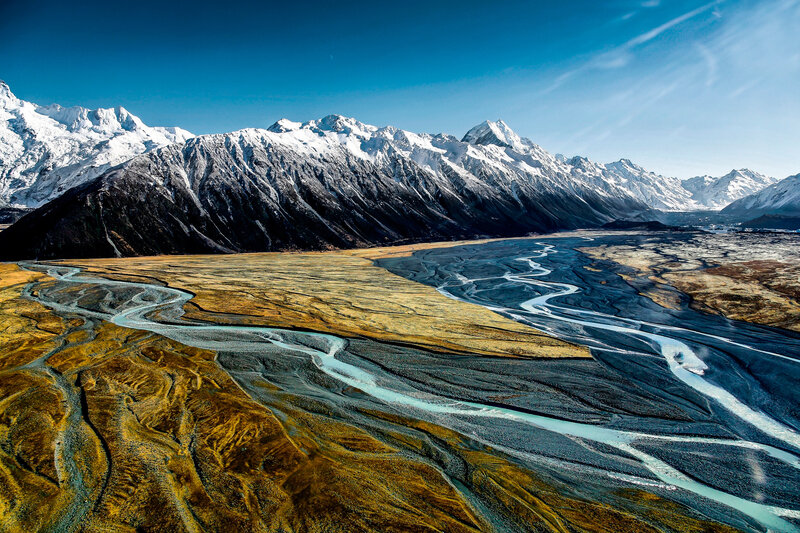 Snow-capped Mountains — Blue, Dramatic, Afternoon, Photograph, River, Valley