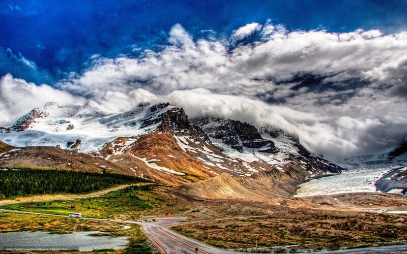 Snow-capped Mountains — Blue, Dramatic, Afternoon, Photograph, Road
