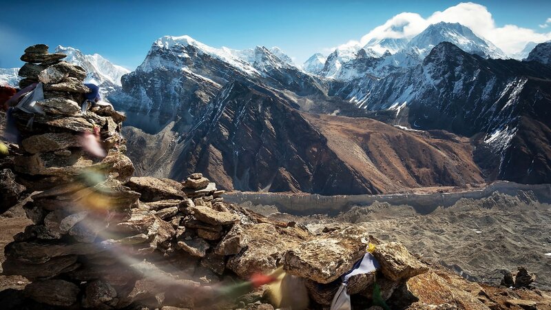 Snow-capped Mountains — Blue, Dramatic, Afternoon, Photograph, Rock Cairns