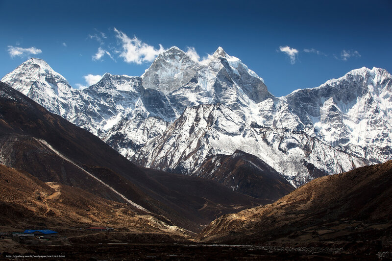 Snow-capped Mountains — Blue, Dramatic, Afternoon, Photograph, Valley, Clouds, Huts
