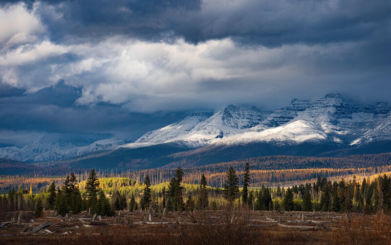 Snow-capped Mountains — Blue, Dramatic, Autumn, Photograph, Clouds, Forest