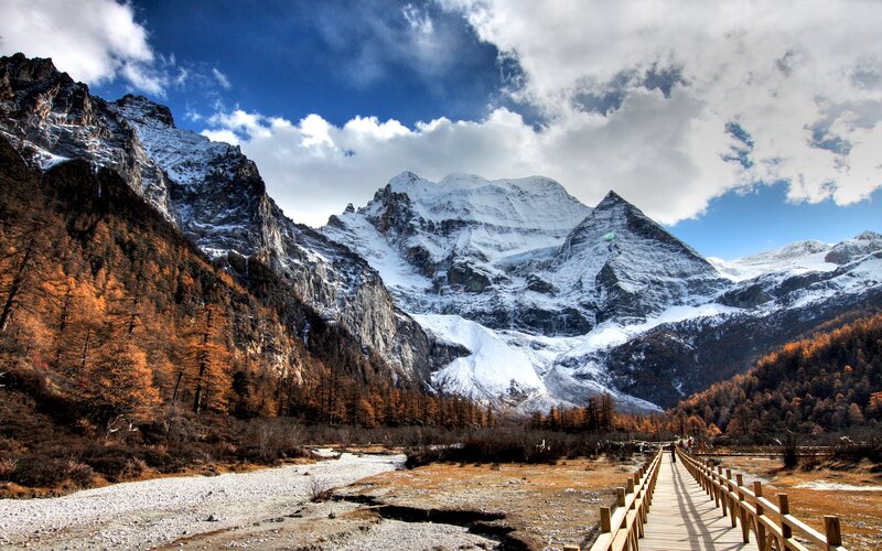 Snow-capped Mountains — Blue, Dramatic, Autumn, Photograph, Forest