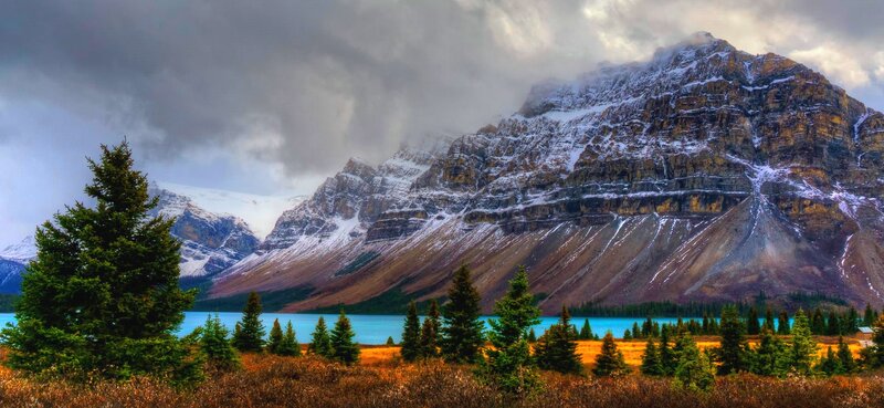 Snow-capped Mountains — Blue, Dramatic, Autumn, Photograph, Lake, Trees