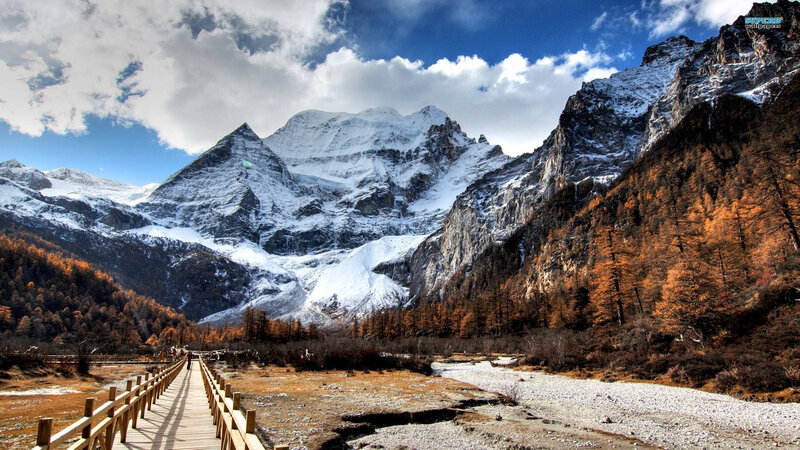 Snow-capped Mountains — Blue, Dramatic, Autumn, Photograph, Mountain, River