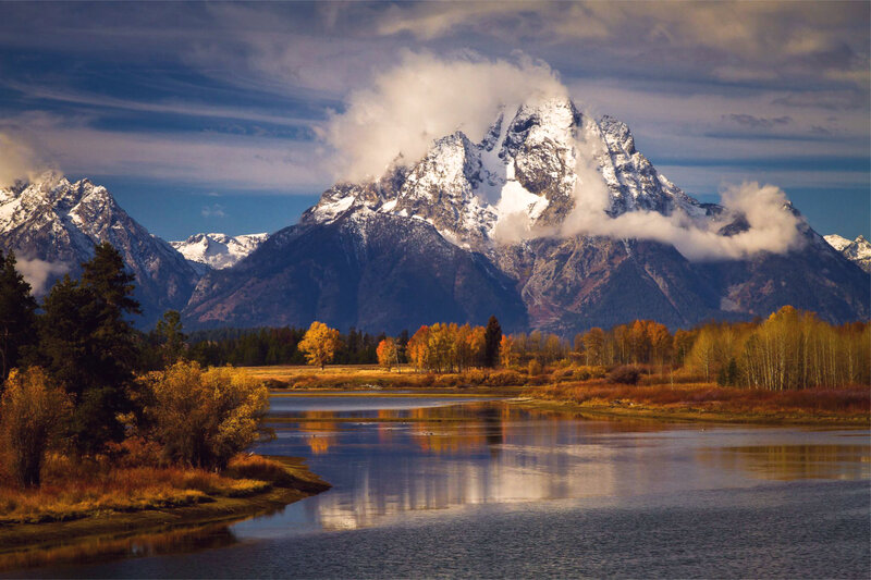Snow-capped Mountains — Blue, Dramatic, Autumn, Photograph, River