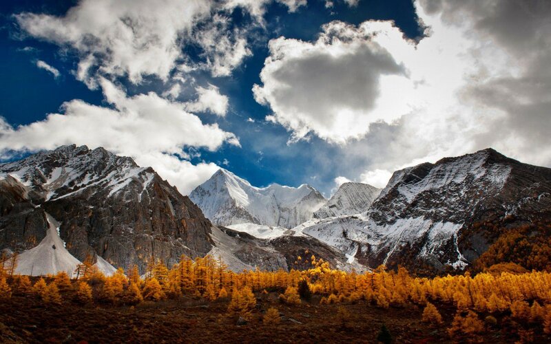 Snow-capped Mountains — Blue, Dramatic, Autumn, Photograph, Trees