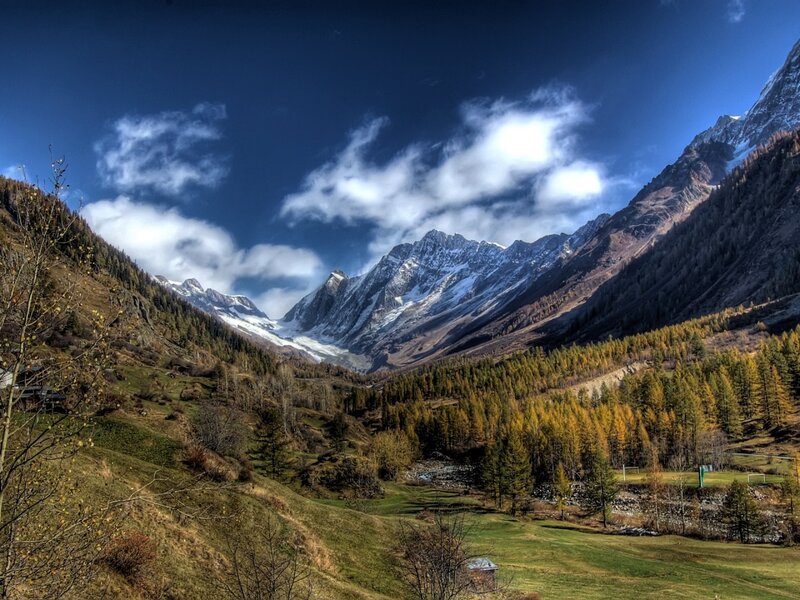 Snow-capped Mountains — Blue, Dramatic, Autumn, Photograph, Valley
