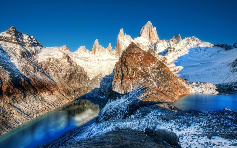 Snow-capped Mountains — Blue, Dramatic, Morning, Photograph, Lake, Glacier, White, Brown