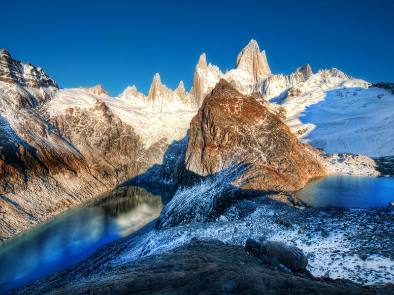 Snow-capped Mountains — Blue, Dramatic, Morning, Photograph, Lake, Sky