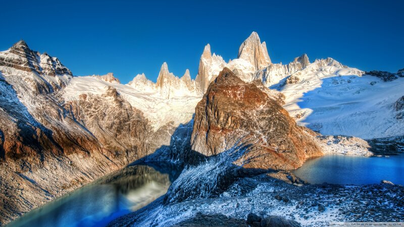 Snow-capped Mountains — Blue, Dramatic, Morning, Photograph, Lake