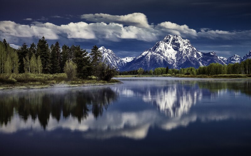 Snow-capped Mountains — Blue, Dramatic, Morning, Photograph, Trees