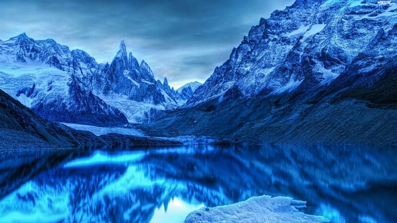Snow-capped Mountains — Blue, Dramatic, Night, Photograph, Lake, Glacier