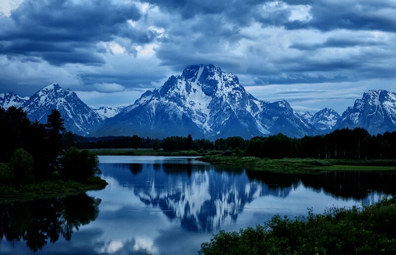 Snow-capped Mountains — Blue, Dramatic, Night, Photograph, Lake, Trees
